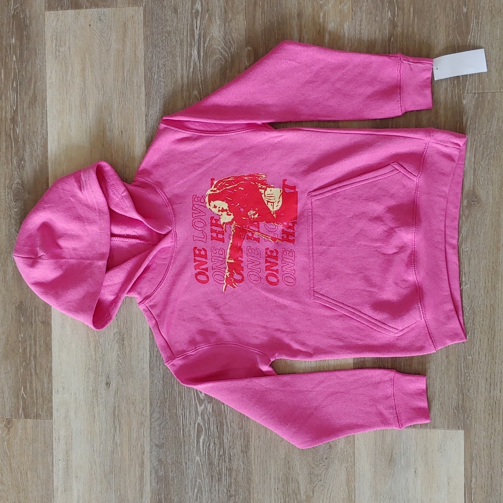 NWT Zion Rootswear Girls Bob Marley Graphic Hoodie Pink Size S
